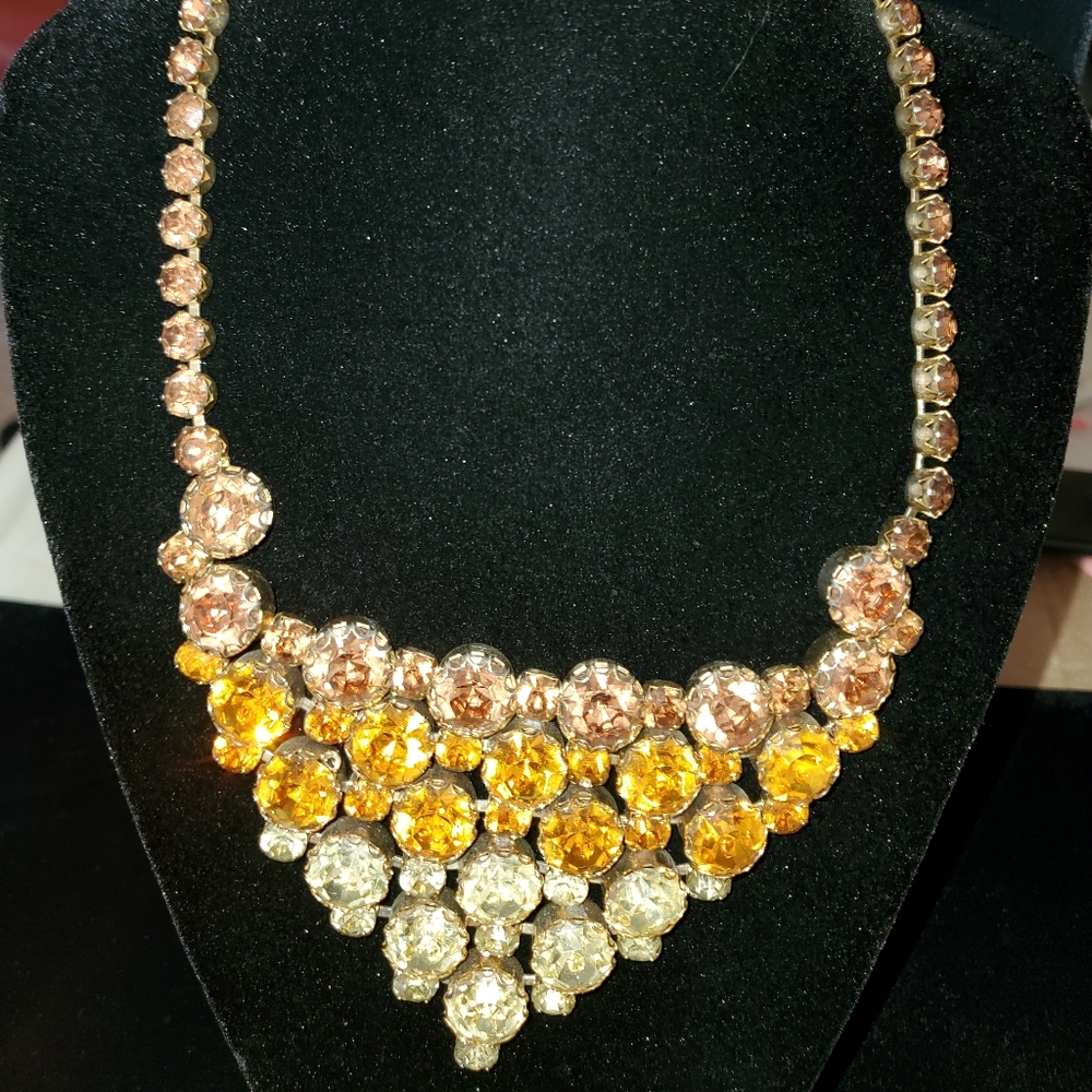 Showstopper Rhinestone Demi-parure Reverse Ombre Topaz Yellow Huge Fall Bling - Picture 4 of 14